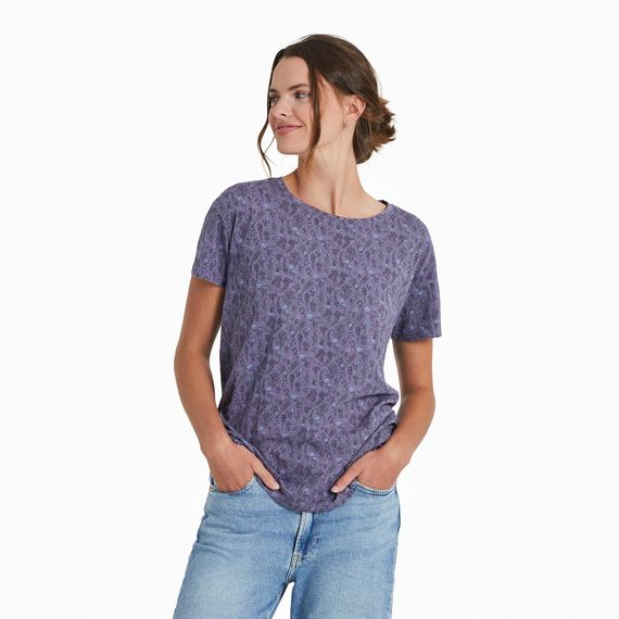 Women&#39;s Liberty Wildflower Pattern Short Sleeve Tee Shirt, Color: Dusk Purple, Size: S