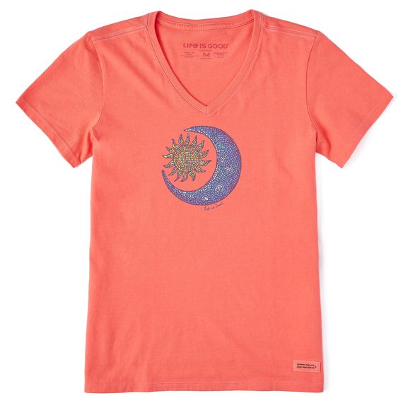 Women&#39;s Clean Mosaic Sun Moon Short Sleeve Tee Shirt, Color: Mango Orange, Size: M