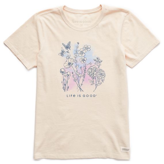 Women&#39;s Pen And Ink Flowers Short Sleeve Shirt, Color: Putty White, Size: S