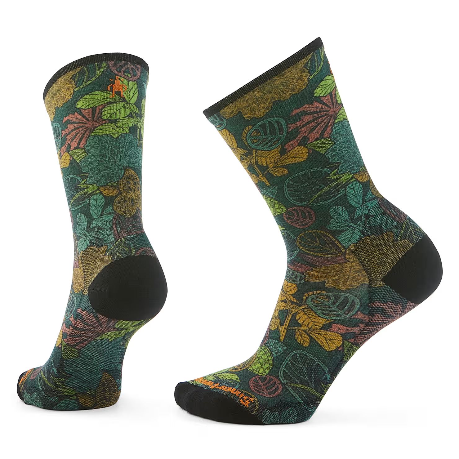 Bike Zero Cushion Aloha Forest Print Crew Sock, Color: Twilight Blue, Size: Medium