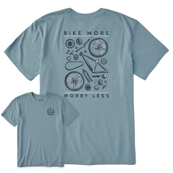 Men&#39;s Fineline Bike More Worry Less Short Sleeve Tee Shirt, Color: Smoky Blue, Size: M
