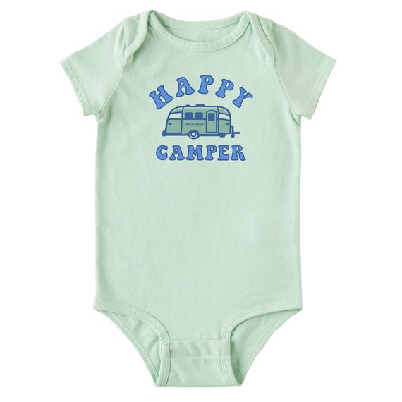 Infant Groovy Happy Camper Short Sleeve Onesie, Color: Sage Green, Size: 0-3