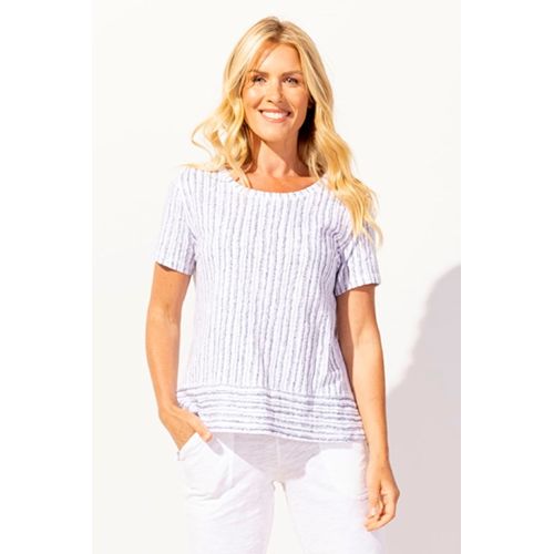 Bali Stripe Cotton Short Sleeve Boxy Tee, Color: White, Size: Small