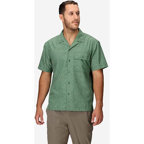 AirExchange SolarSheild Camp Novelty SS Shirt, Color: Juniper Green Mini Bloom, Size: Medium