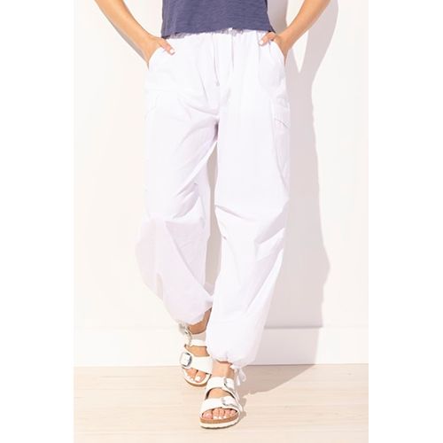 Sunwashed Cotton Spandex Parachute Pants, Color: White, Size: XS
