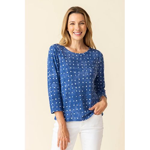 Cozy Rib Tie-Dye Tile Everyday Tee, Color: Indigo, Size: Small