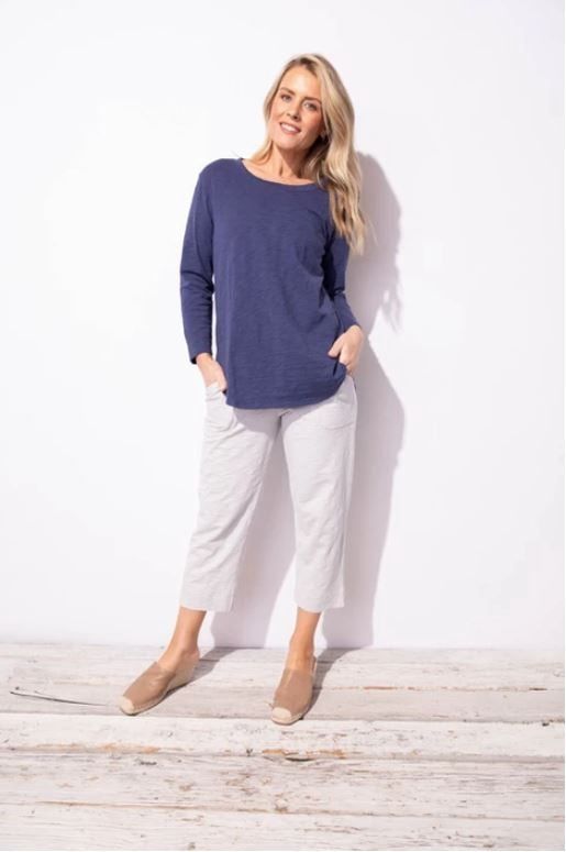 Cotton Slub High Lo Tee, Color: Navy, Size: XS