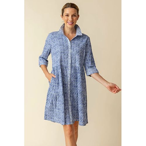 Crinkle Cotton Miami Mix Lanai Dress, Color: Rain, Size: XS