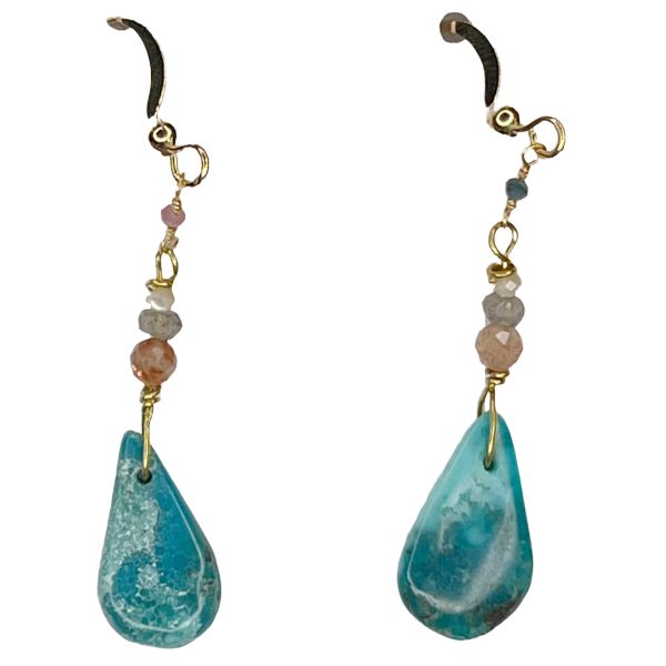 Turquoise With Multi Stone Earrings, Color: Gold