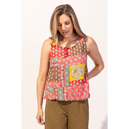 Regatta Rayon Paisley Buttonback Tank, Color: Coral, Size: XS