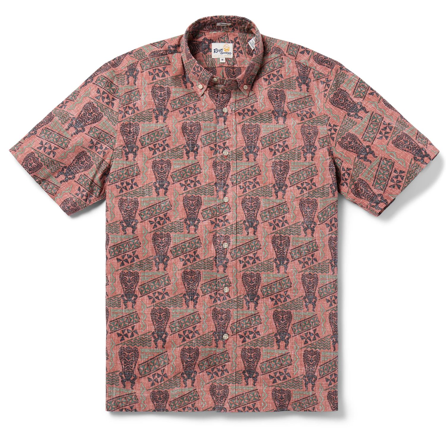 Tapa Tiki - Button Front Men&#39;s Shirt, Color: Mahogany, Size: Medium
