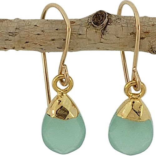 Blue Chalcedony Drop Earrings, Color: Gold