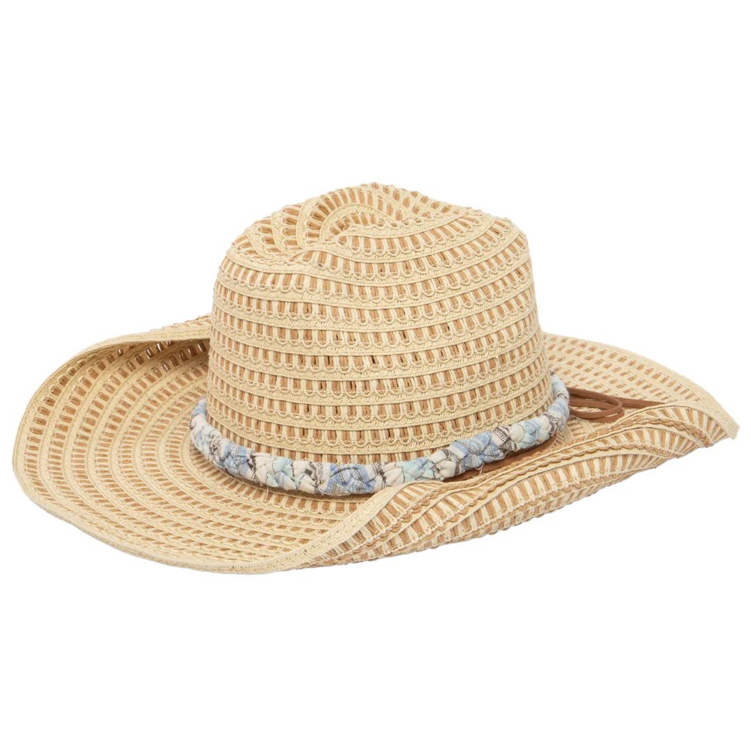 MixTec Women&#39;s Crochet Cowboy w/Fabric Braid Trim, Color: Natural