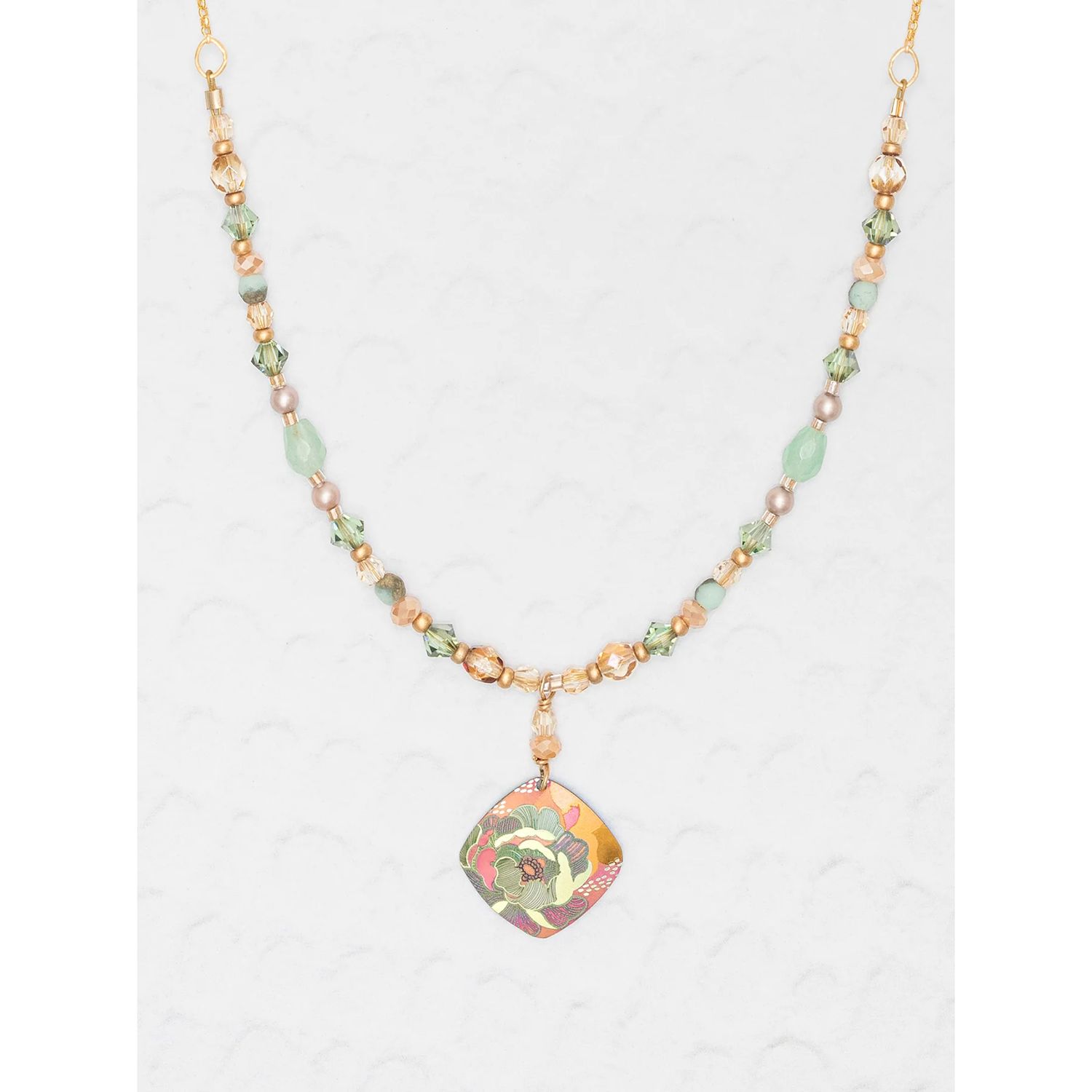 Elena Beaded Necklace, Color: Blooming Coral/Sage