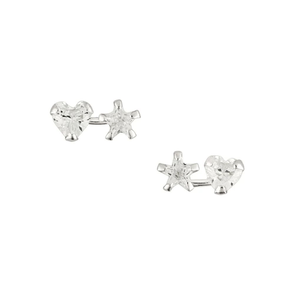 Crystal Heart &amp; Star Studs, Color: Silver