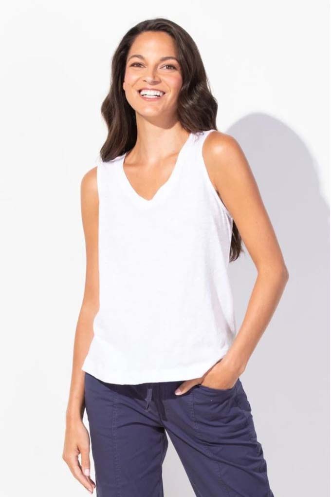 Cotton Slub V-Neck Tank Top, Color: White, Size: XS