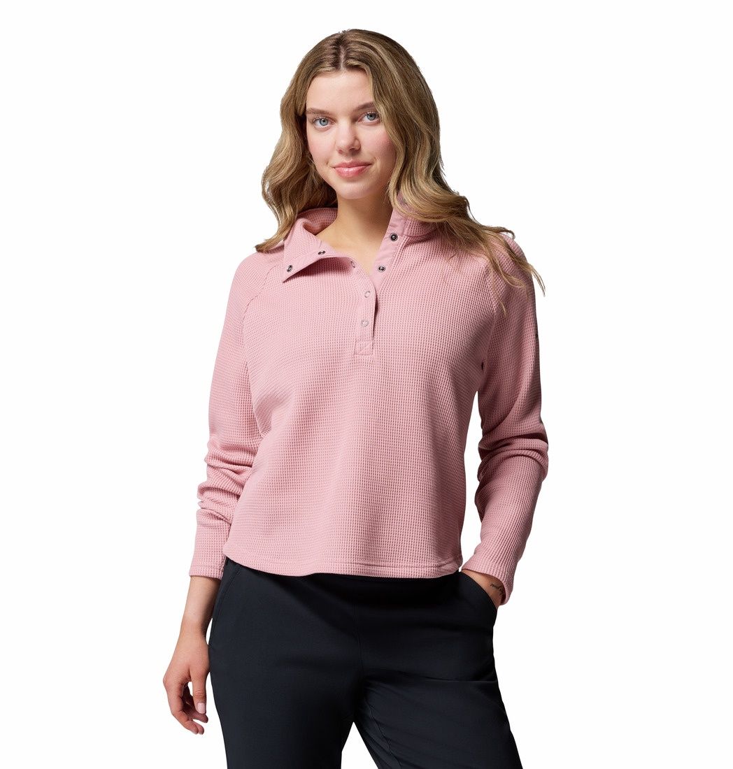 Holly Hideaway Waffle Half Snap Women&#39;s Pullover, Color: Eraser Pink, Size: Small