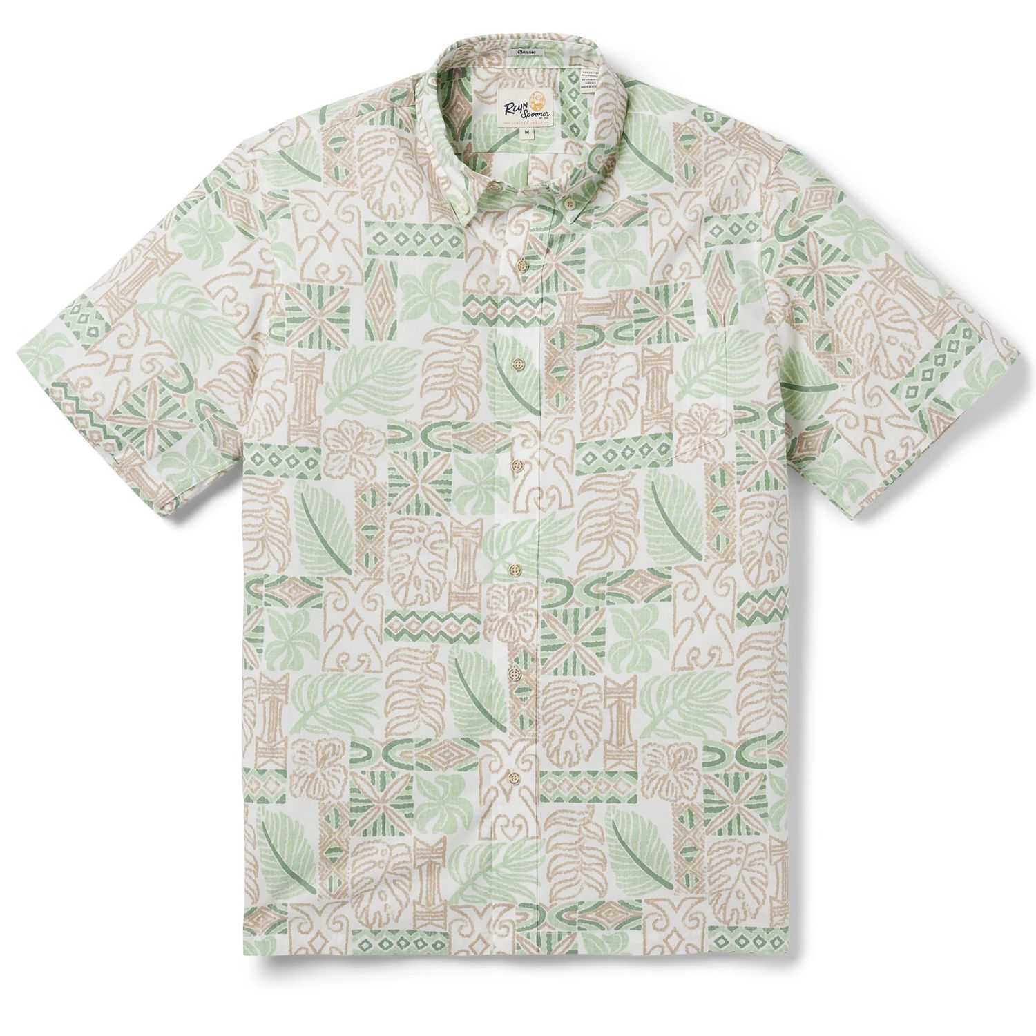 South Pacific Tapa - Button Front Men&#39;s Shirt, Color: White, Size: XL