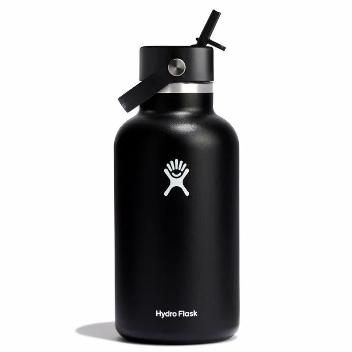 64 Oz Wide Mouth Hydro Flask w/Flex Straw Cap, Hydro Flask Color: Black