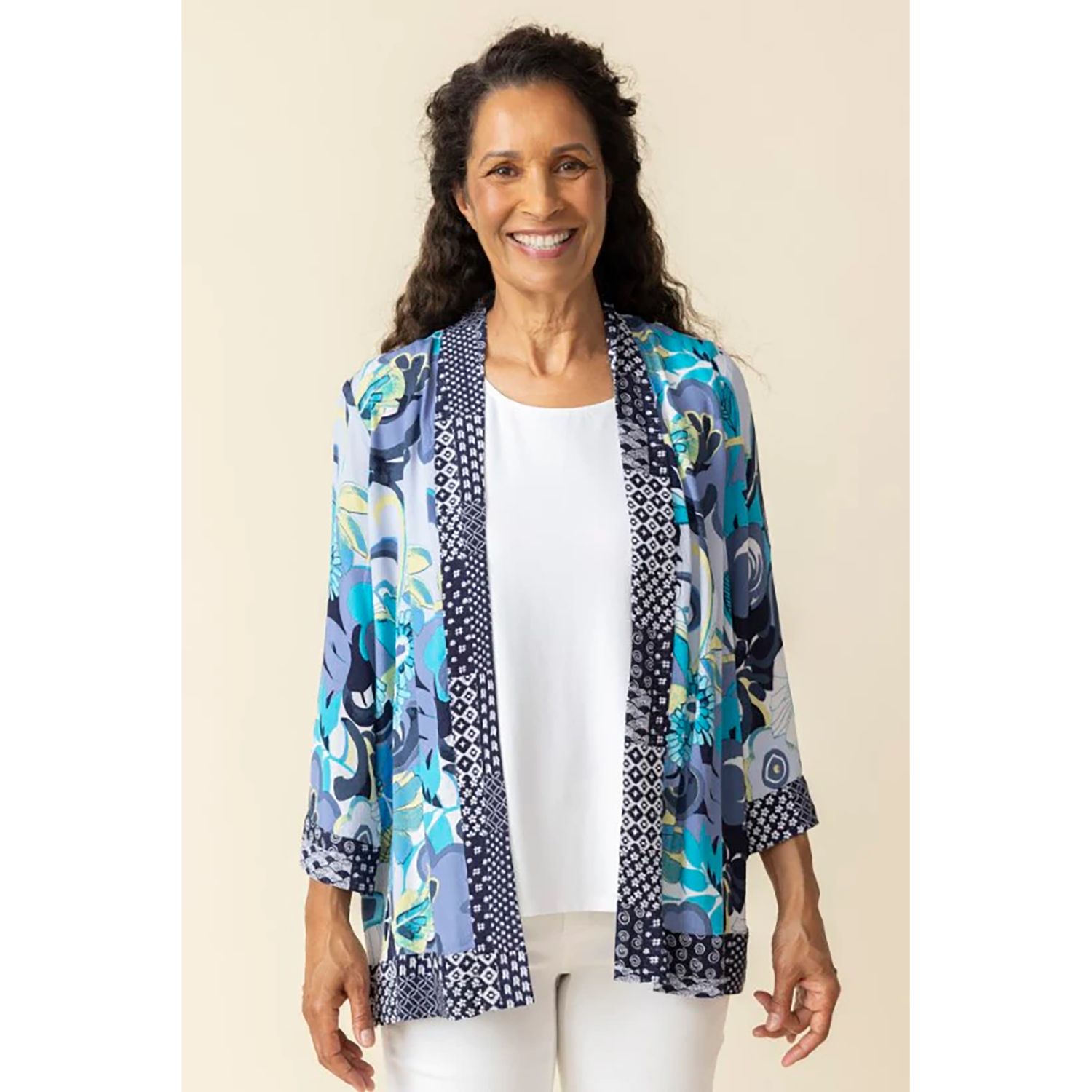 Palm Beach Mix Kimono Coverup, Color: Indigo, Size: XS