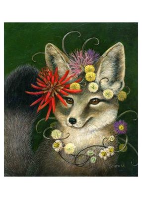 Greeting Card, Kit Fox In Coral