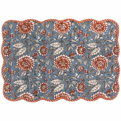 Dahlia Block Print Kantha Placemat, Reversible