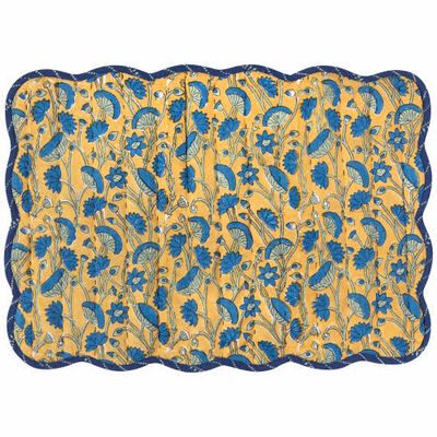 Fan Flower Block Print Placemat, Reversible