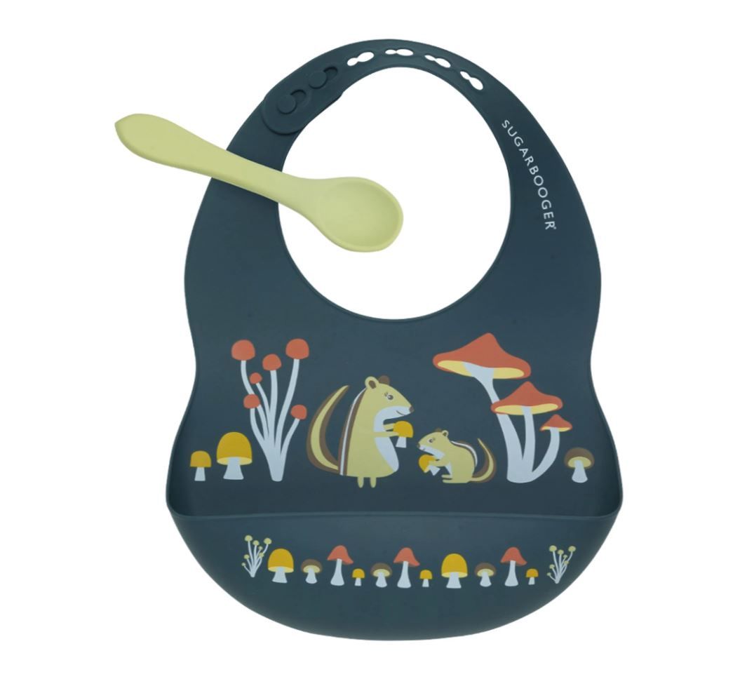 Fresh &amp; Messy Bib+Spoon Set-Mostly Mushrooms