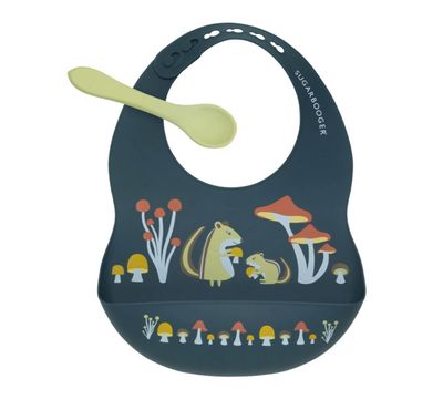 Fresh &amp; Messy Bib+Spoon Set-Mostly Mushrooms