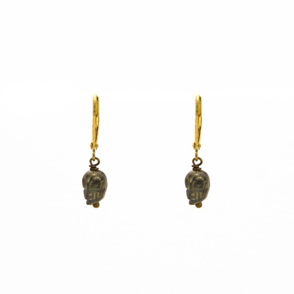 Carved Pyrite Dainty Skull Earring