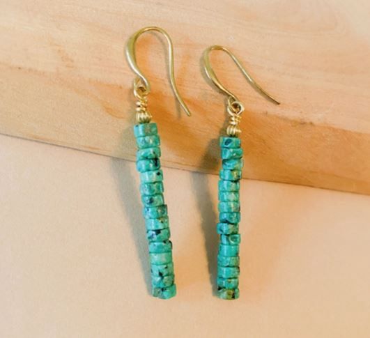 African Turquoise Beaded Bar Earrings