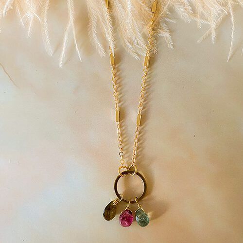 Watermelon Tourmaline Circle Drop Necklace