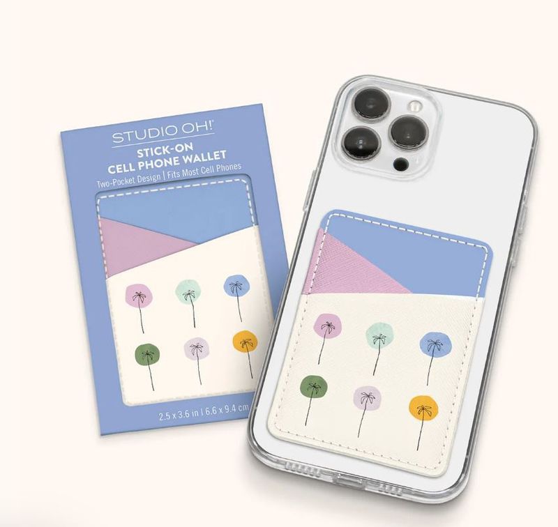 Stick-On Cell Phone Wallet - Dotted Palms