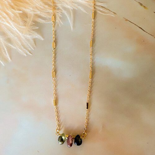 Watermelon Tourmaline Triple Stone Necklace