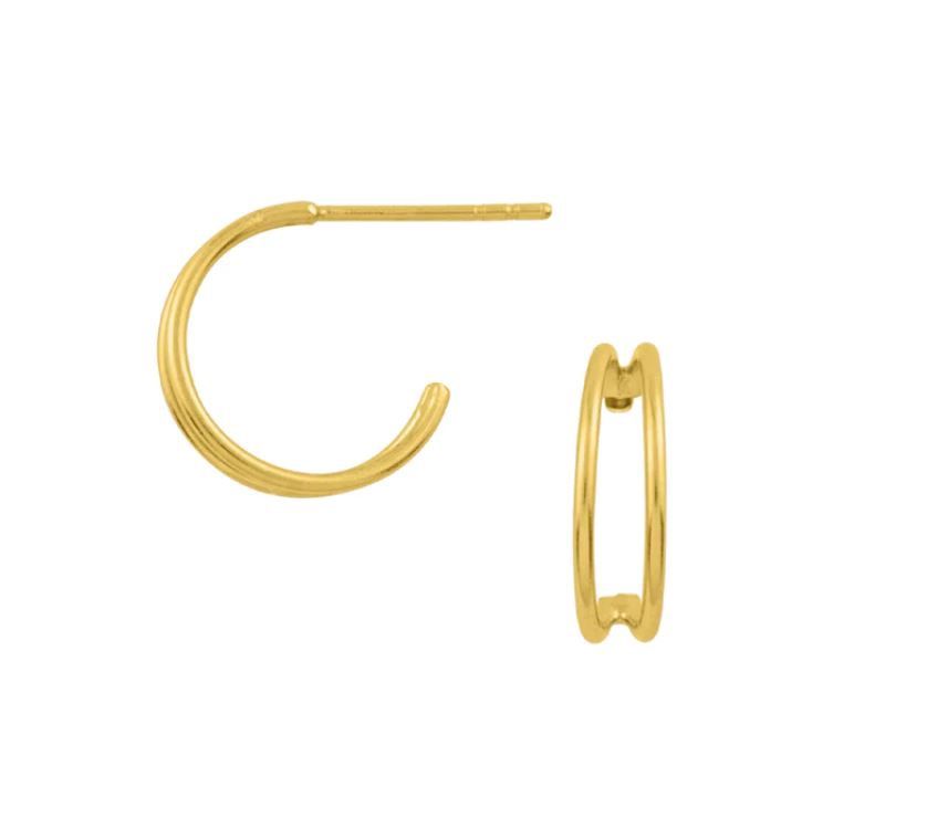 Double Band Huggie Half Hoop - Gold