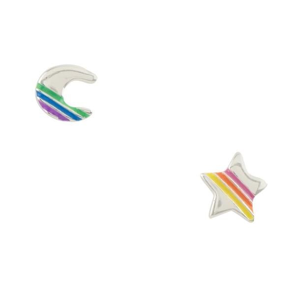 Mismatched Rainbow Striped Star &amp; Moon Studs