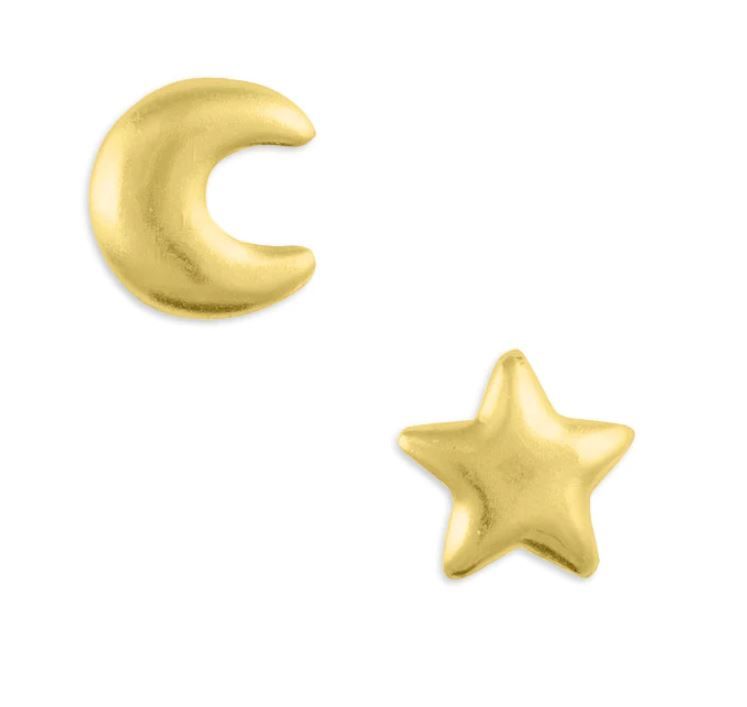 Moon &amp; Star Mismatched Stud-Gold