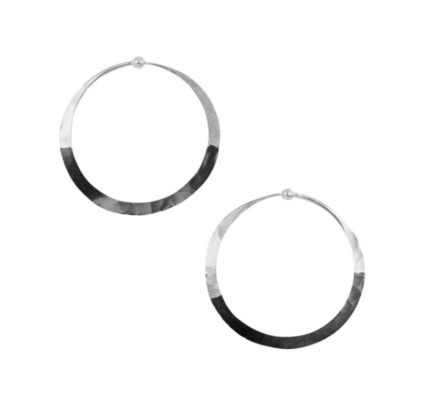 Rhodium Dipped Hammered Hoops-Medium Silver