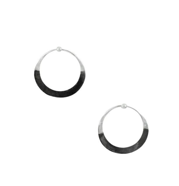 Rhodium Dipped Hammered Hoop Earrings - Small Silver