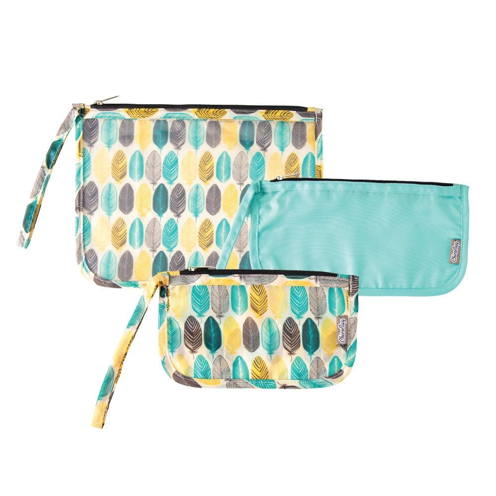 Travel Zip Pouches, Set Of 3 - Feathers