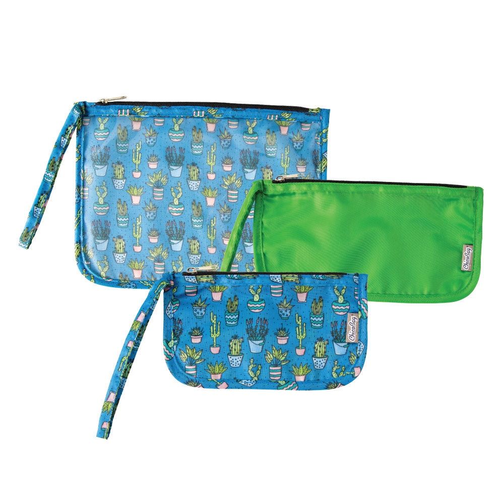 Travel Zip Pouches, Set Of 3 - Cactus