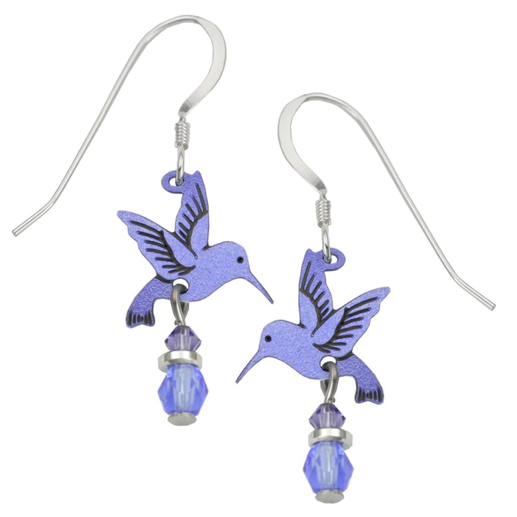 Lavender Hummingbird W/bead Earrings