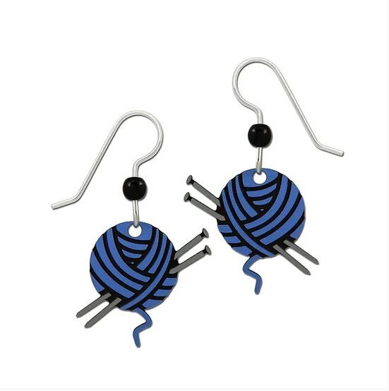 Blue Yarn Ball &amp;amp; Needles Earrings