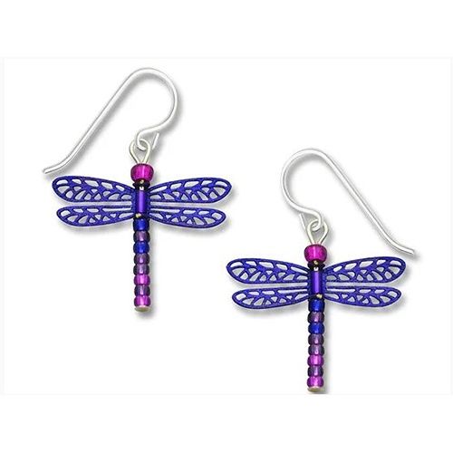 Blue Violet Beaded-Tail Dragonfly Earrings