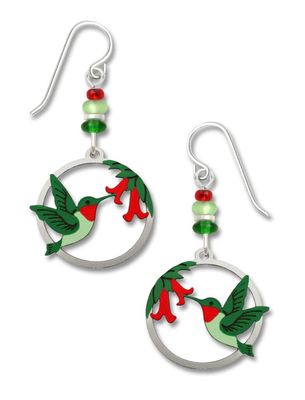Hummingbird In Circle W/flower Earrings