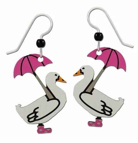 White Ducks With Umbrellas Earrings