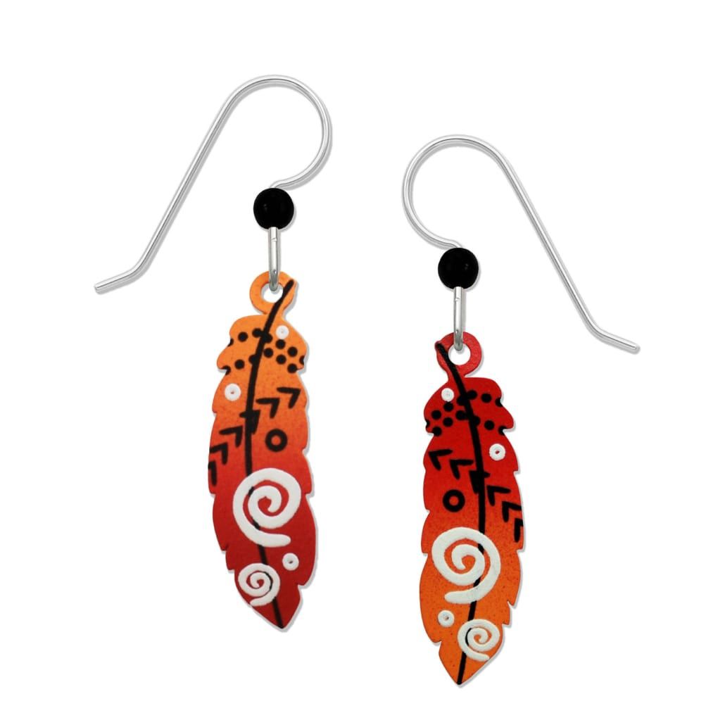 Feather With Arrows In Red/orange Earrings (disc.)
