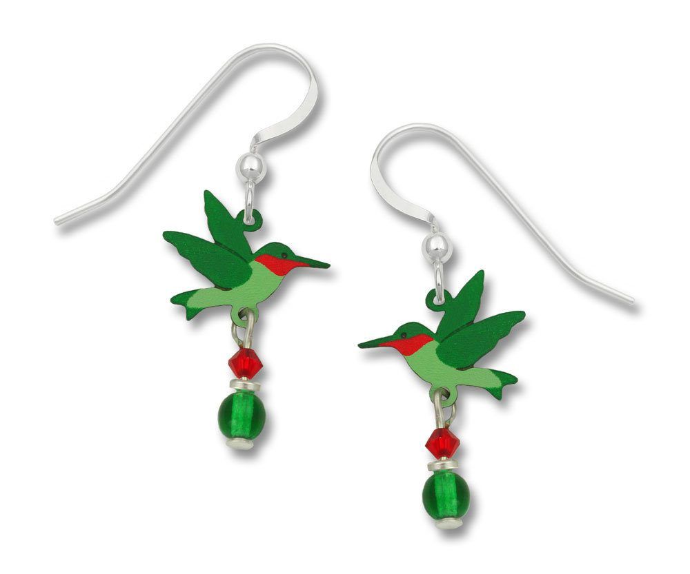 Ruby-Throated Hummingbird with Bead Earrings