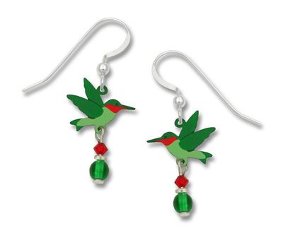 Ruby-Throated Hummingbird with Bead Earrings