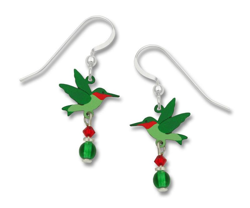 Ruby-Throated Hummingbird with Bead Earrings